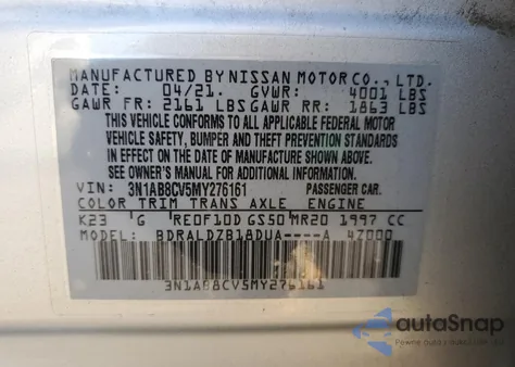 2021 Nissan Sentra Sv from USA, damaged, VIN 3N1AB8CV5MY276161